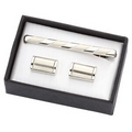 2 Tone Silver Metal Cufflinks w/ Matching Tie Clip w/ Candy Cane Stripe